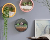 Round Iron Wall Vase- Home Living Room- Hanging Basket Decorative Flower Pot Wall Decor Succulent Plant -Planters Art Glass Vases