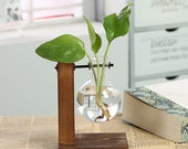 Terrarium Hydroponic Plant Vases- Vintage Flower Pot Transparent Vase Wooden Frame Glass Tabletop Plants Home Bonsai Decor - Wooden Frame