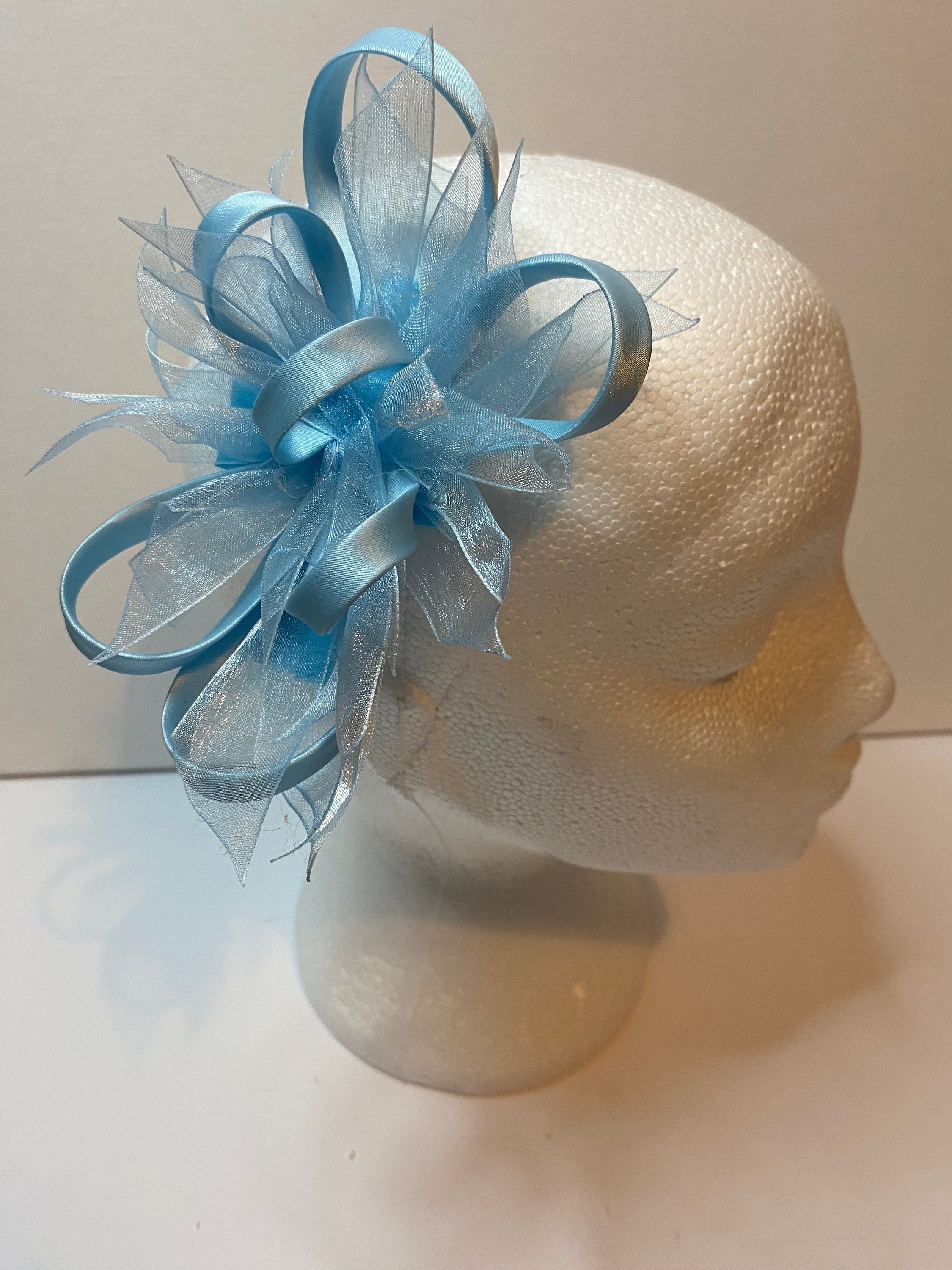Small baby blue Fascinator Baby Blue Fascinator Headband : Pleated Wedding Headpiece - Etsy main image 3