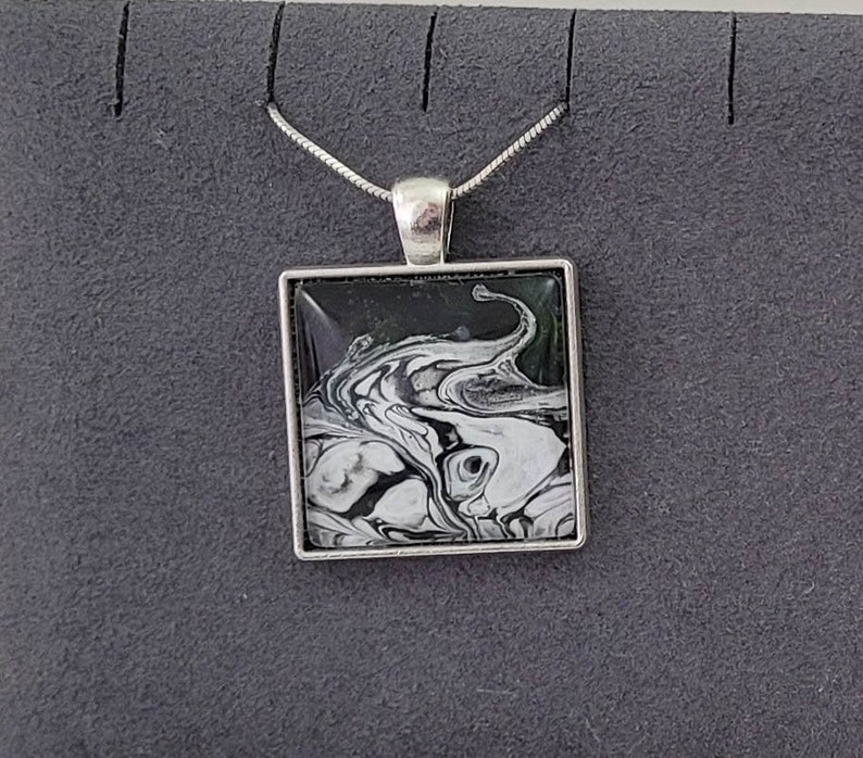 Black and White square pendant in silver