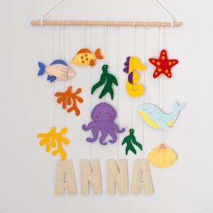 Colgante de pared de fieltro Océano, Regalo personalizado, Decoración de guardería, Decoración de pared