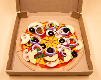 Set de nourriture pour pizza en feutre, 8 tranches avec garnitures, Nourriture en feutre, Jeu de simulation