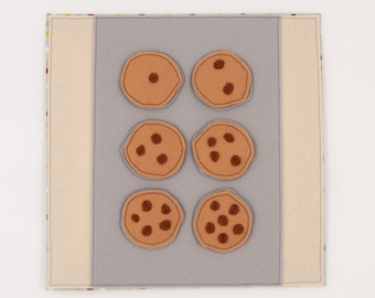 Montessori preschool activity card, educational matching game numbers with felt cookies