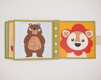 Quiet felt book with Puzzles and Animals, Educational Soft busy book for toddlers
