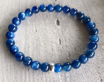 Balanced Yin and Yang, Tranquility 6mm Genuine Kyanite Elastic Healing Beaded Bracelet. Aligned Chakra.