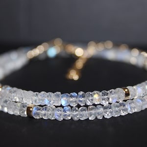 Faceted Moonstone Beaded Necklace: 4mm Gemstone, 14K GF