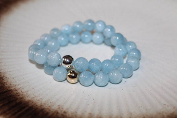 18mm Large Aquamarine Smooth Light Blue Crystal Bead Bracelet Healing,  Calming, Anti-stress - Etsy