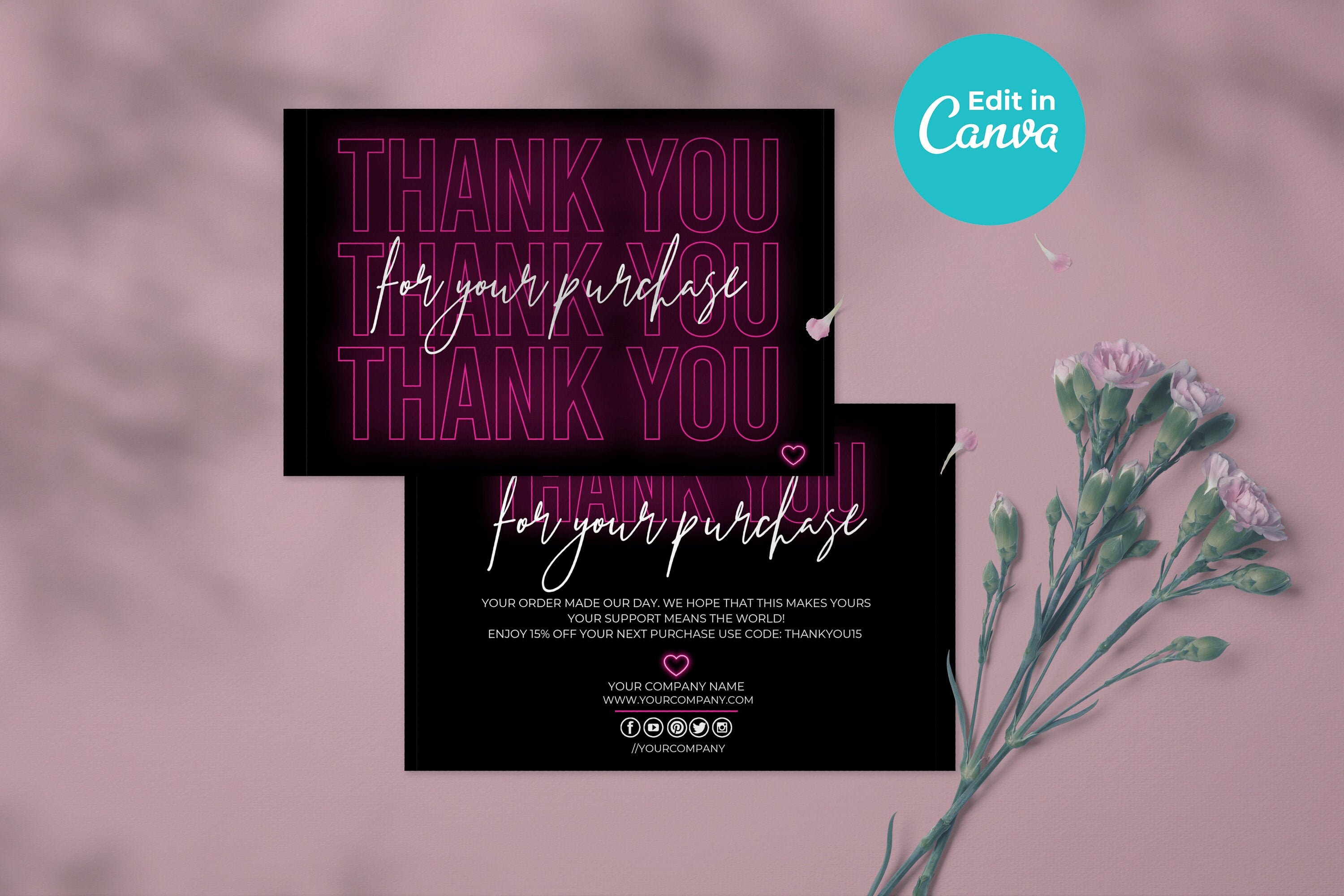 BEARBEITBARE Business Thank You Karte druckbar Neon Pink | Etsy