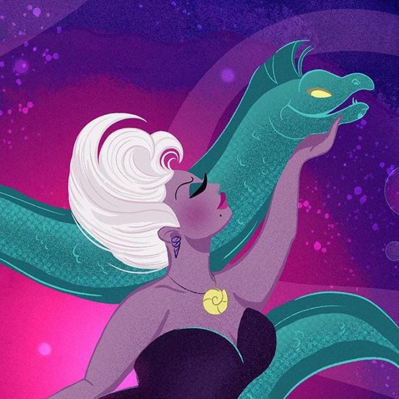Ursula Disney Villain Art Print | Little Mermaid Villain Poster | Disney Villain Wall Art | Dark Fantasy Decor | Sea Witch Illustration image 3