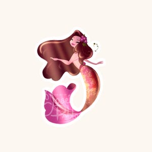 Vibrant Coral Mermaid Sticker: Enchanting Underwater Fantasy Art for Mermay Enthusiasts