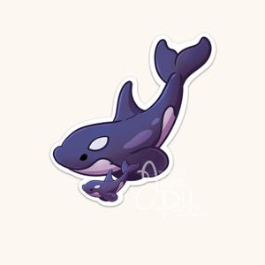 Adorable Orca Whale Die Cut Sticker - Waterproof Kawaii Vinyl Decal for Laptops, Planners, Stationary