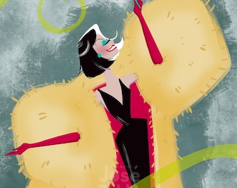 Cruella de Vil Villain Art Print | 101 Dalmatians Poster | Disney Villain Wall Art | Fashion Villain Decor | Cruella Illustration