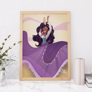 Disney Esmeralda Wall Art Print - Hunchback of Notre Dame Princess Illustration for Home Decor