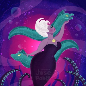 Ursula Disney Villain Art Print | Little Mermaid Villain Poster | Disney Villain Wall Art | Dark Fantasy Decor | Sea Witch Illustration image 1