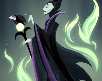 Maleficent Art Print | Disney Villain Wall Art | Dark Fantasy Poster | Sleeping Beauty Villain Decor | Gothic Fairy Tale Illustration