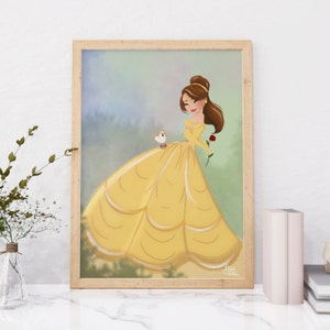 Belle Disney Princess Art Print: Enchanting Wall Decor for Nursery, Bedroom, or Living Room
