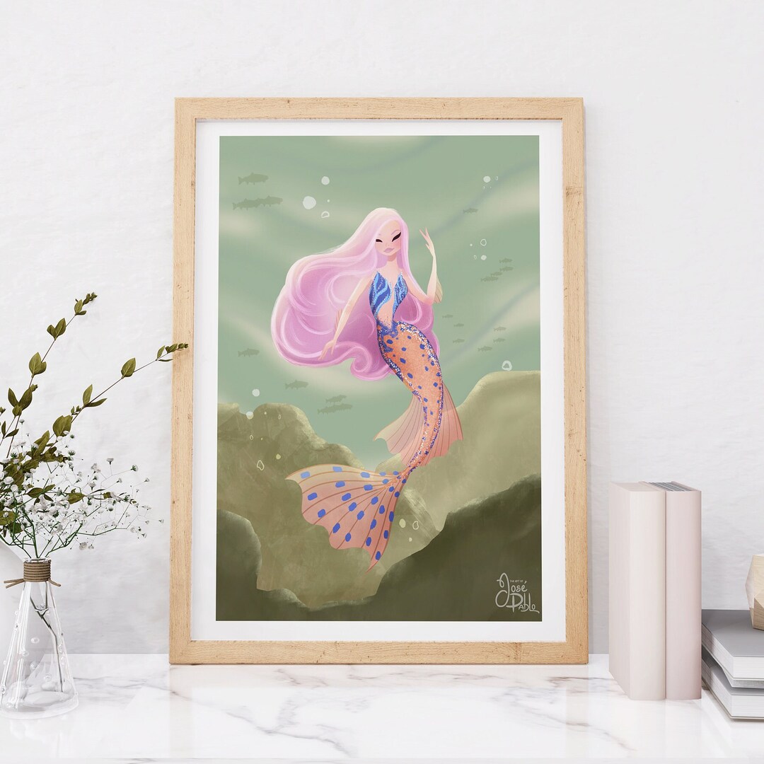Caspia Mermaid Art Print Little Mermaid Mermaid Wall Etsy