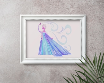 Disney's Frozen Elsa Wall Art Print: Enchanting Princess Illustration for Children's Room Decor