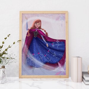 Anna from Frozen Disney Princess Art Print for Wall Decor, Nursery Poster, Girls Room Decoration