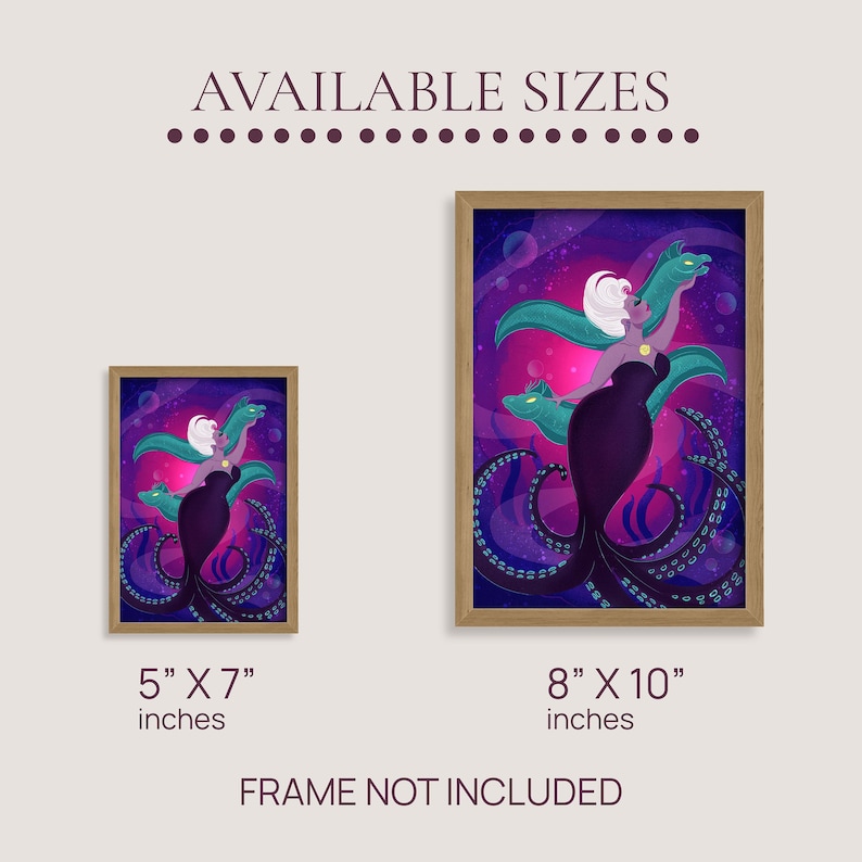 Ursula Disney Villain Art Print | Little Mermaid Villain Poster | Disney Villain Wall Art | Dark Fantasy Decor | Sea Witch Illustration image 7