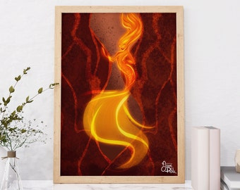 Elemental Fire Mermaid art print ~ African American Mermaid~ Mermaid wall decor~ Black Mermaid