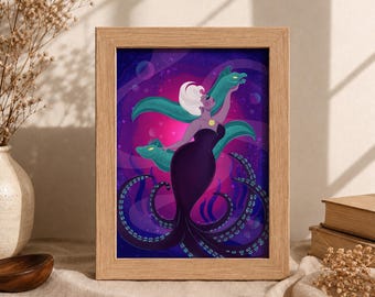 Ursula, die Disney-Bösewichtin – Kunstdruck | Poster der kleinen Meerjungfrau | Wandbild der Disney-Bösewichtin | Düstere Fantasy-Dekoration | Illustration der Meerhexe