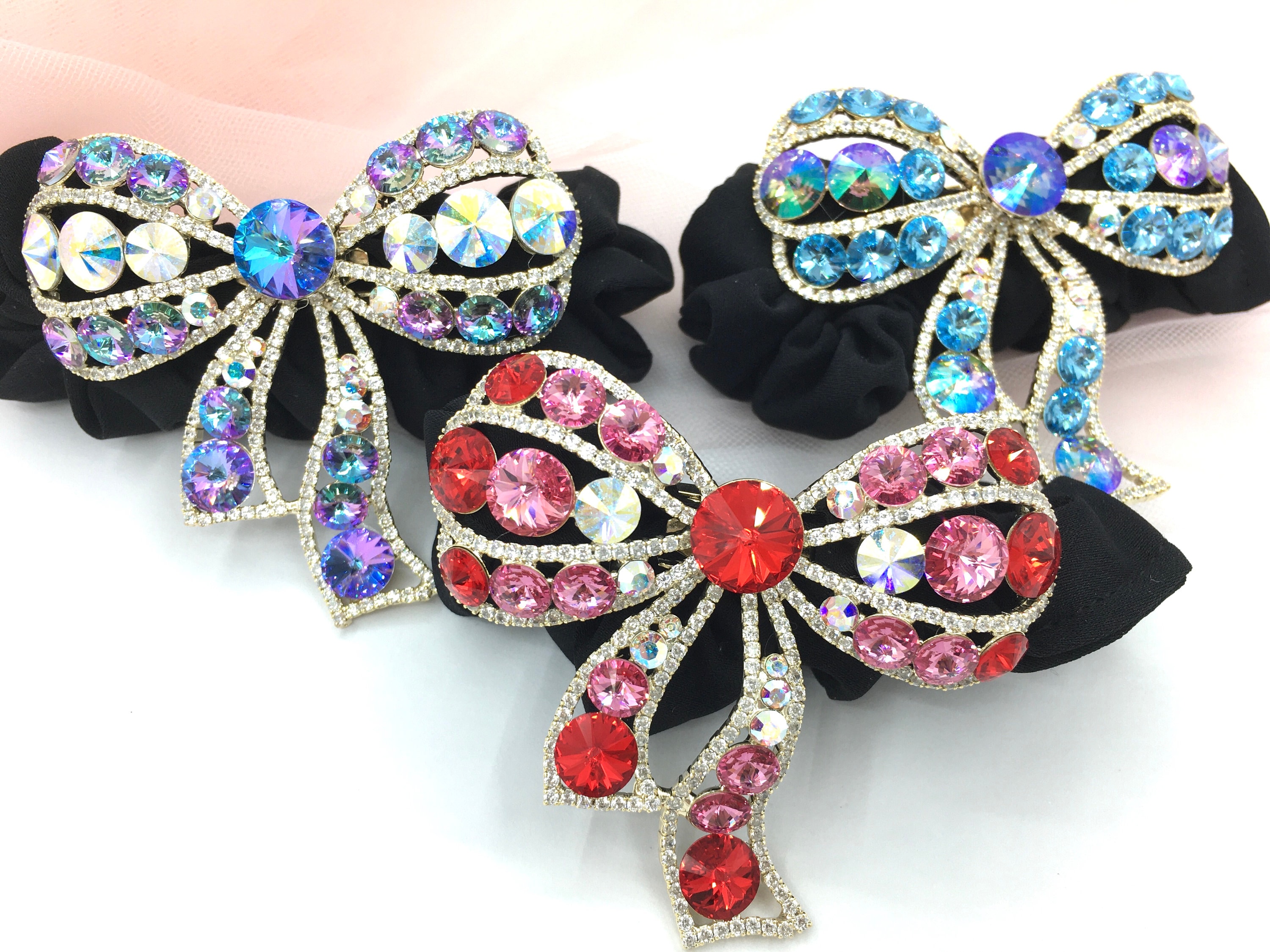 Swarovski Lilac & Aurora Crystals Scrunchie slip Crystal Manhattan Nights 4-Piece Silk Scrunchie Set on  main image 2