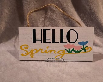 Hello Spring! White washed wood sign for spring