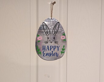 Happy Easter Galvanized Egg Shaped Plaque