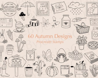 Autumn Procreate Stamps | 60 Fall Designs (Commercial Use)