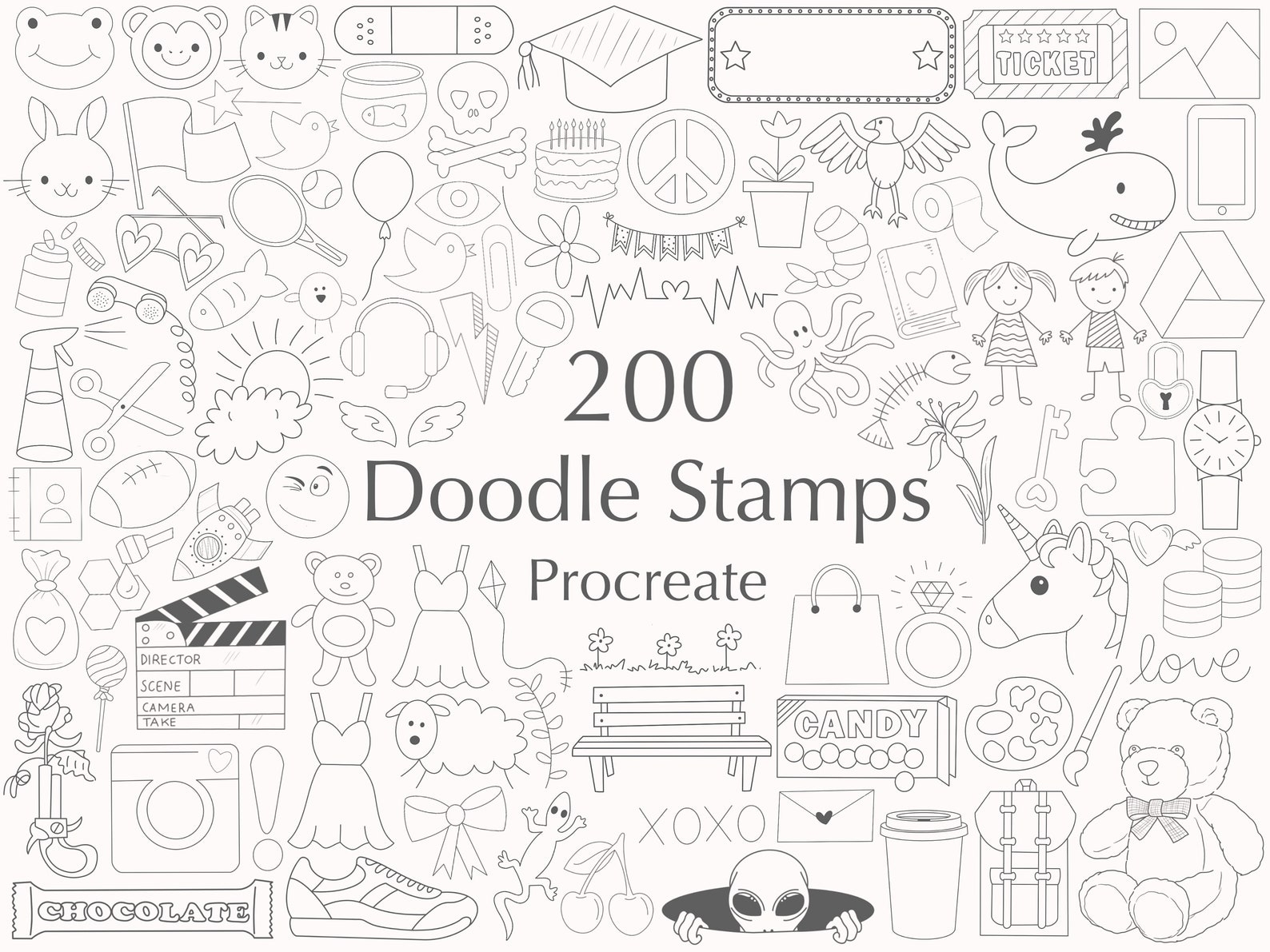 Pocreate Doodle Stamps Procreate Stamp Brushset Procreate Etsy UK