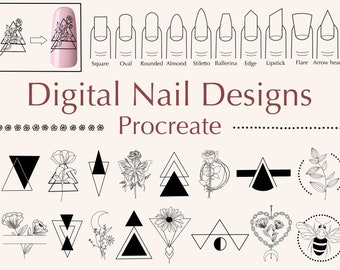 Pocreate Nail Stamps | Procreate Digital | Procreate Brushes | Procreate floral | Procreate geometric | Commercial Use Included