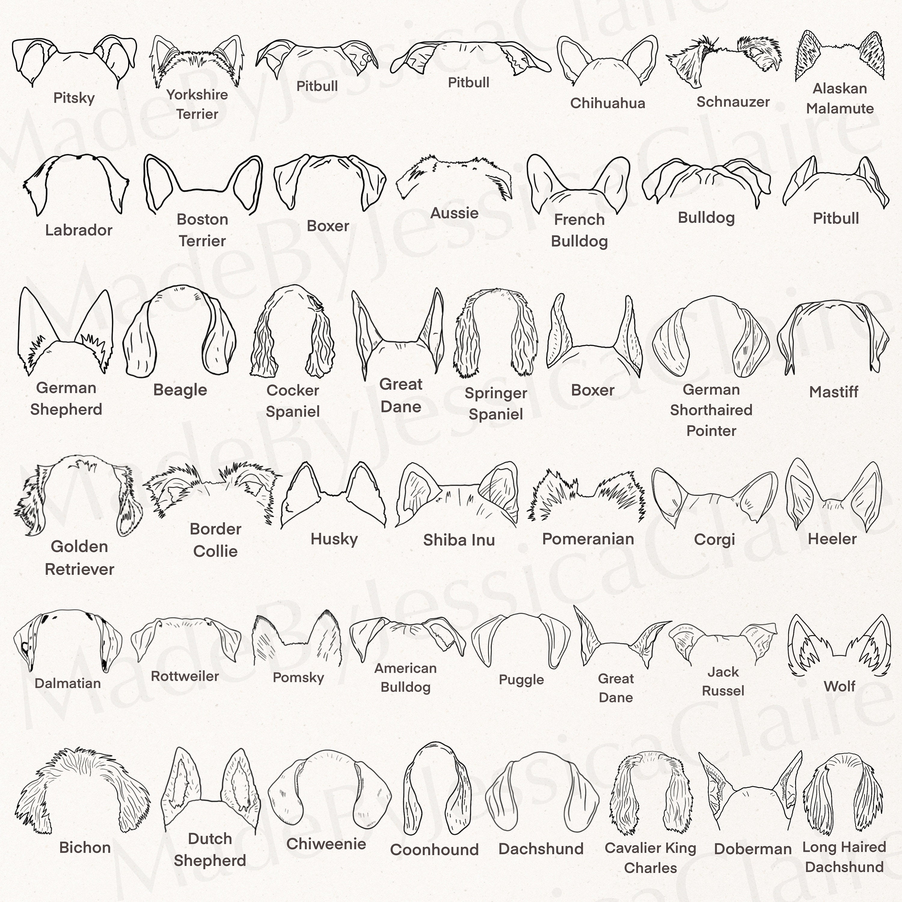 Dog Breed Ears SVG Hand Drawn Dog Ears Outline Bundle - Etsy