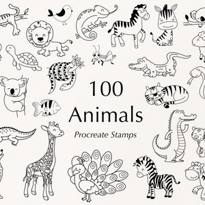 Animal Procreate Stamps | Doodle Stamps | Cute Animals | Procreate brushes | Safari | Farm | Illustration | Commercial use included