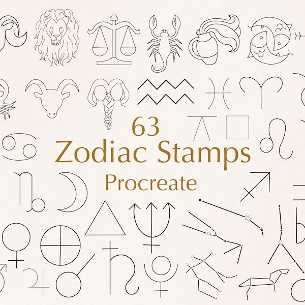 Timbres Zodiac Pocreate | Procréer stamp brushset | Procréer les éléments du zodiaque | Timbres de signe d’étoile de zodiaque | Constellations | Aspects du zodiaque