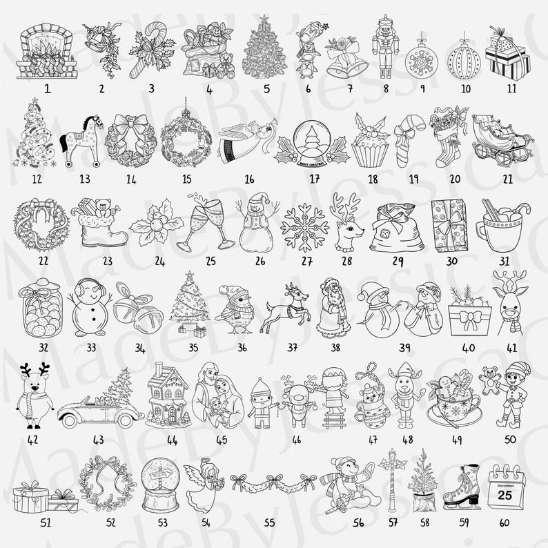 Christmas Procreate Brush Set | 60 Holiday Stamps (commercial Use) - Etsy