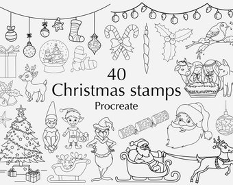 Procreate Christmas Stamps | 40 Brushset Stencils (Commercial Use)