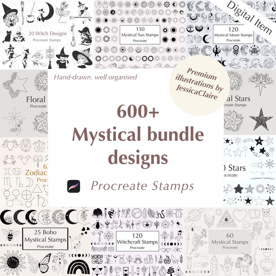 Mystical Bundle Procreate Stamps | Witches | Procreate Tattoo | Flowers ...