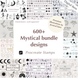 Mystical bundle Procreate stamps | Witches | Procreate Tattoo | Flowers | Procreate Magic | Suns | Procreate Brushes | Moons | Stamp Set