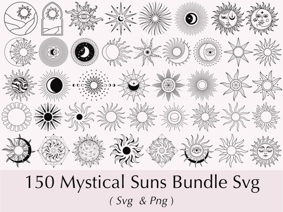 Mystical Sun SVG Clipart Bundle, Celestial Wicca Designs (SVG & PNG)