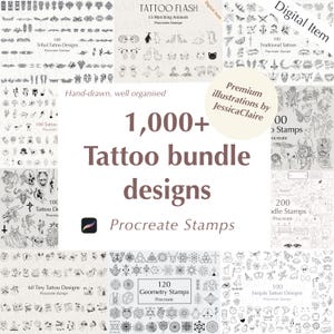 Tattoo Designs Procreate Stamps | Procreate Brushes | Mega Bundle | Tattoo Cut File | Traditional | Tribal | Minimal | Floral | Geometry