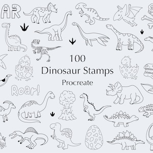 恐竜 Procreate スタンプ | 漫画スタンプ | かわいい恐竜 | Procreate ブラシ | ジュラ紀 | T-Rex | ヴェロキラプトル | 商用利用可