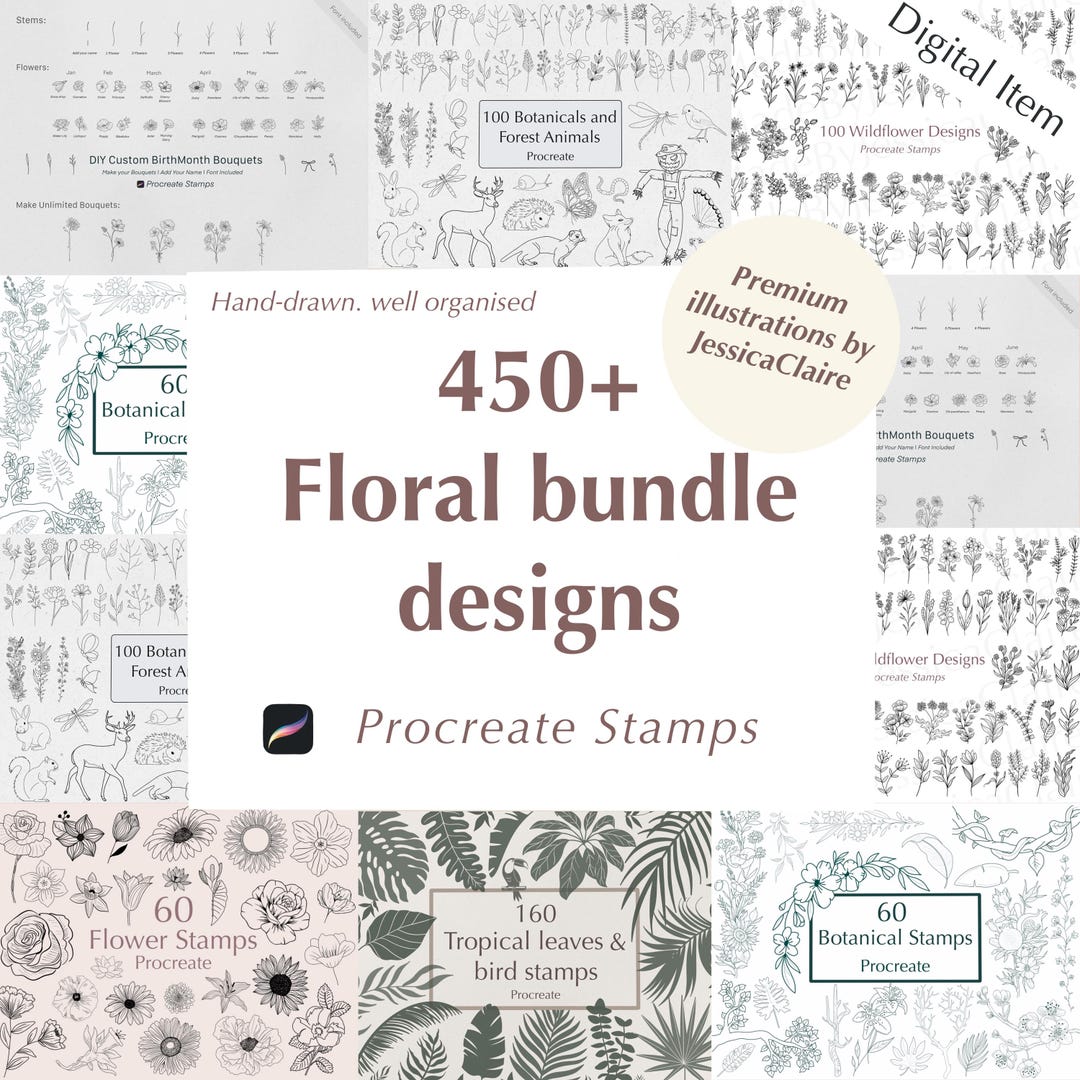 Floral Procreate Stamps Bundle | Wildflowers, Animals (digital Item) - Etsy