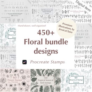 Blumenpaket Procreate Stempel | Wildblumen | Personalisiertes Tattoo | Blumen | Äste | Blätter | Procreate Pinsel | Tiere | Stempel-Set
