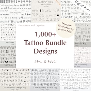 Zestaw tatuaży SVG i PNG | Projekty Tattoo Flash SVG | Tatuaż niestandardowy | Zestaw SVG | Zestaw Png | Znaczki cyfrowe | Tatuaże Foral | Minimalistyczne