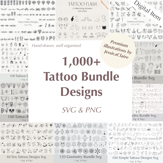 Tattoo Bundle SVG & PNG Designs | Tattoo Flash Svg | Custom Tattoo | SVG bundle | Png Bundle | Digital Stamps| Foral Tattoos| Minimal