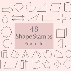 Peut inclure: Un ensemble de 48 tampons de formes noires et blanches pour Procreate. Les formes comprennent des formes géométriques, des flèches, des étoiles, des cœurs, et plus encore.