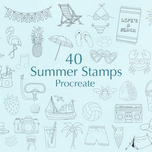Pocreate Summer Stamps | Procreate Stamp Brushset | Commercial Use Included