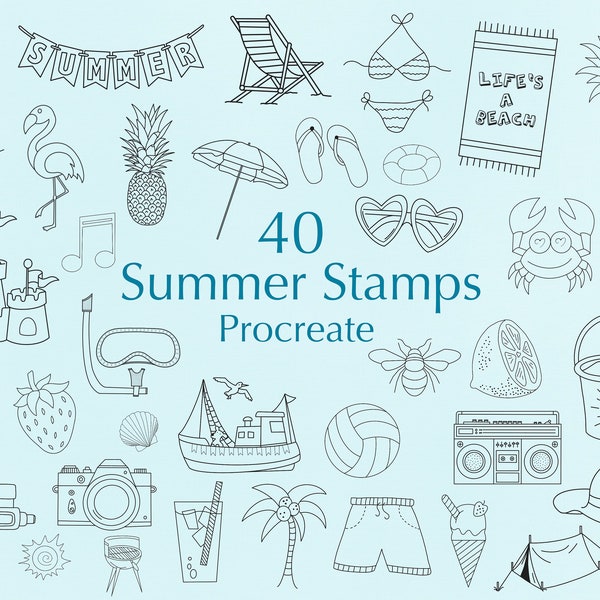 Pocreate Summer Stamps | Procreate Stamp Brushset | Commercial Use Included