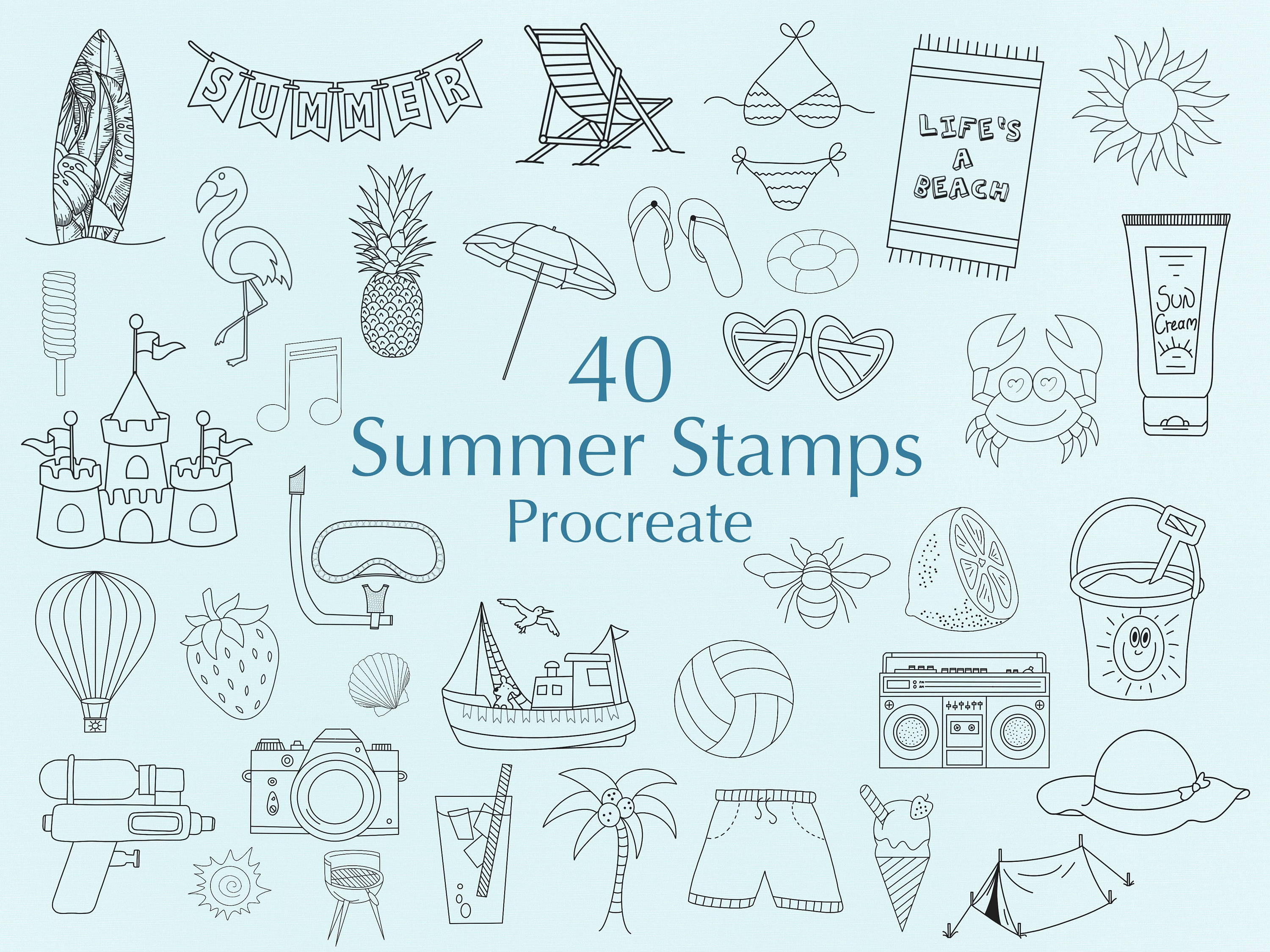 Pocreate Summer Stamps | Procreate Stamp Brushset | Commercial Use In…